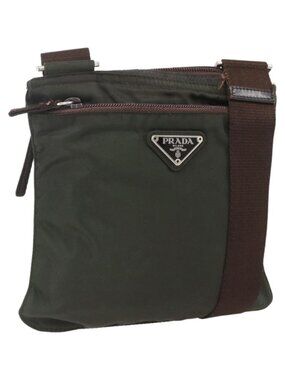 PRADA Shoulder Bag Nylon Khaki Silver